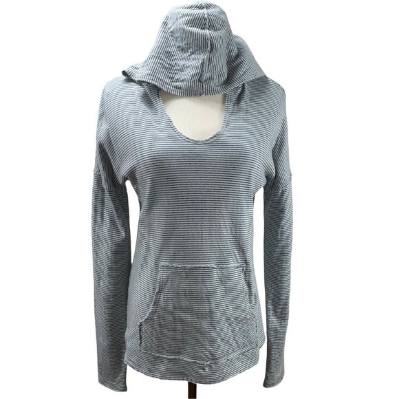 Sundance Striped Lightweight Cotton Knit Top Sweatshirt Hoodie Pocket Stretch - Picture 2 of 11